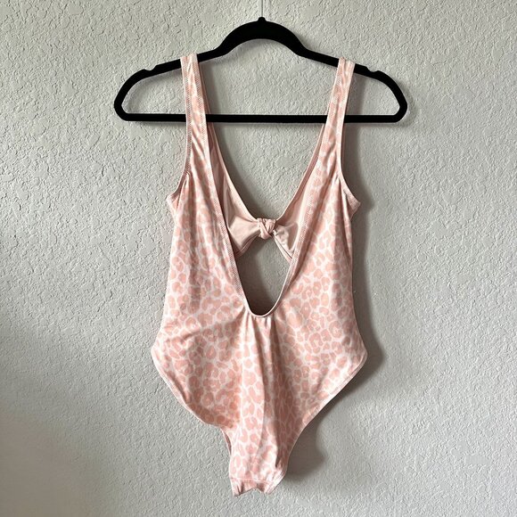 Something Navy One Piece Cutout Swimsuit Pink Cheetah - Picture 3 of 11